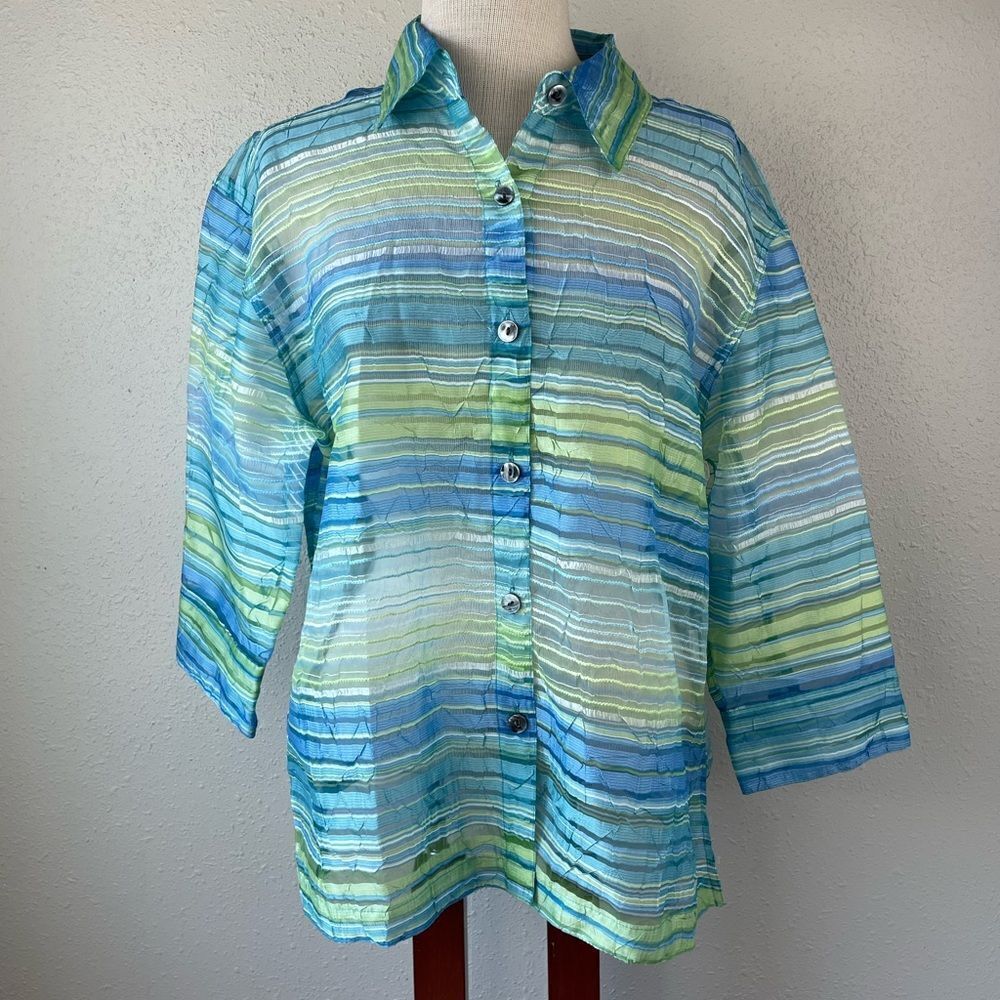 Notations Sheer Three Quarter Sleeve Top Size L EUC
